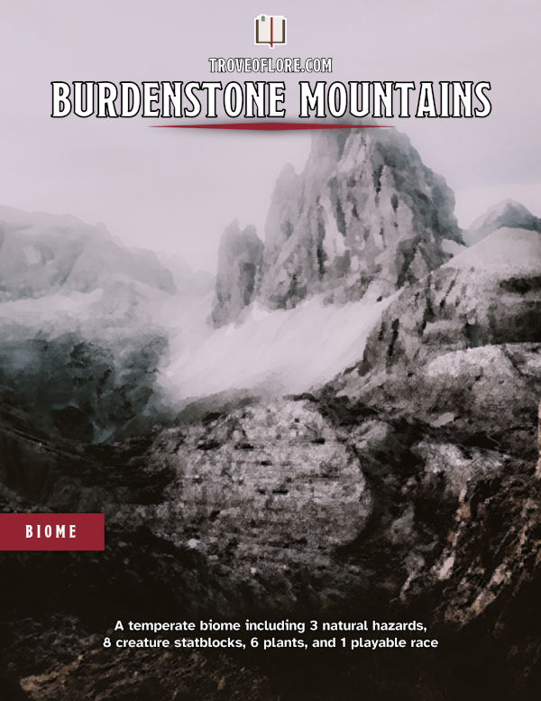 The cover for: Burdenstone Mountains — A temperate biome.