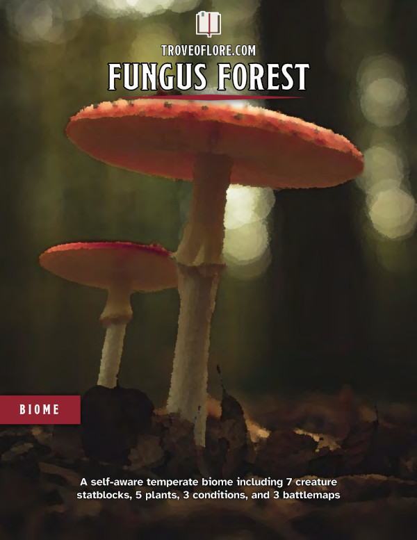 The cover for: Fungus Forest — A self-aware, temperate biome.