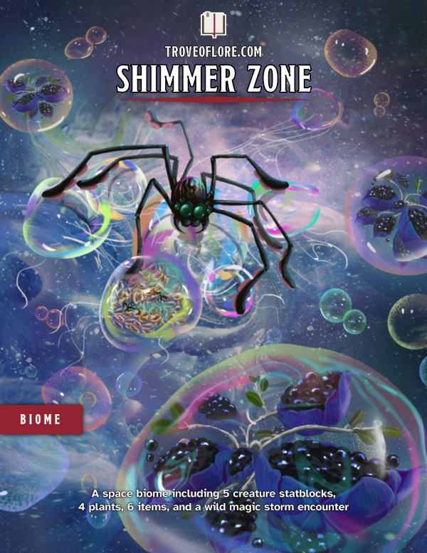 The cover for: Shimmer Zone — A fantasy biome in space.
