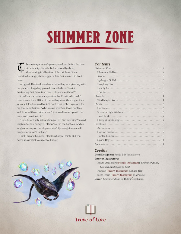 The cover for: Shimmer Zone — A fantasy biome in space.
